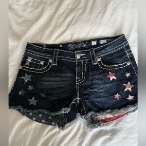 Miss Me Patriotic Blue and Red Jean Shorts